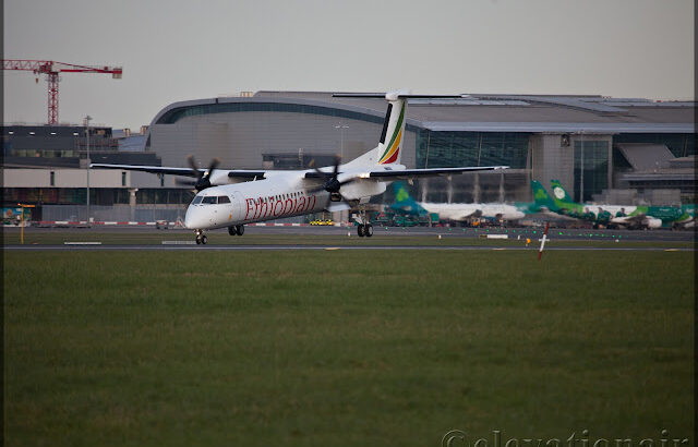 ET-AYG DHC8-402 Ethiopian Airlines transits Dublin on delivery flight